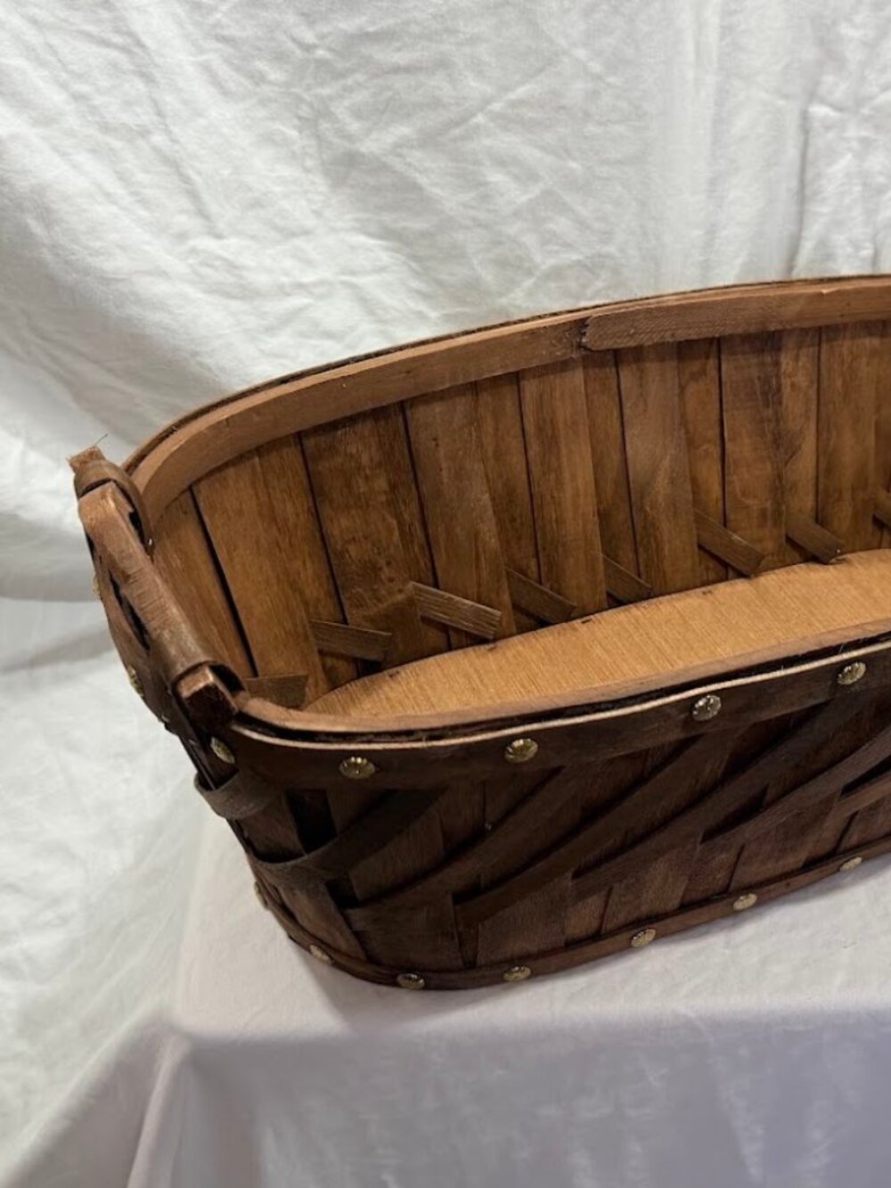 Basket Long Narrow Wood Woven Basket With Handles Storage